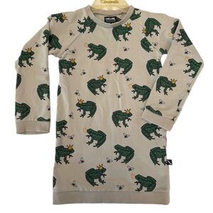 CARLIJNQ Sweater Dress Crewneck Long Sleeve Tan Frog Print Size 8-10Y